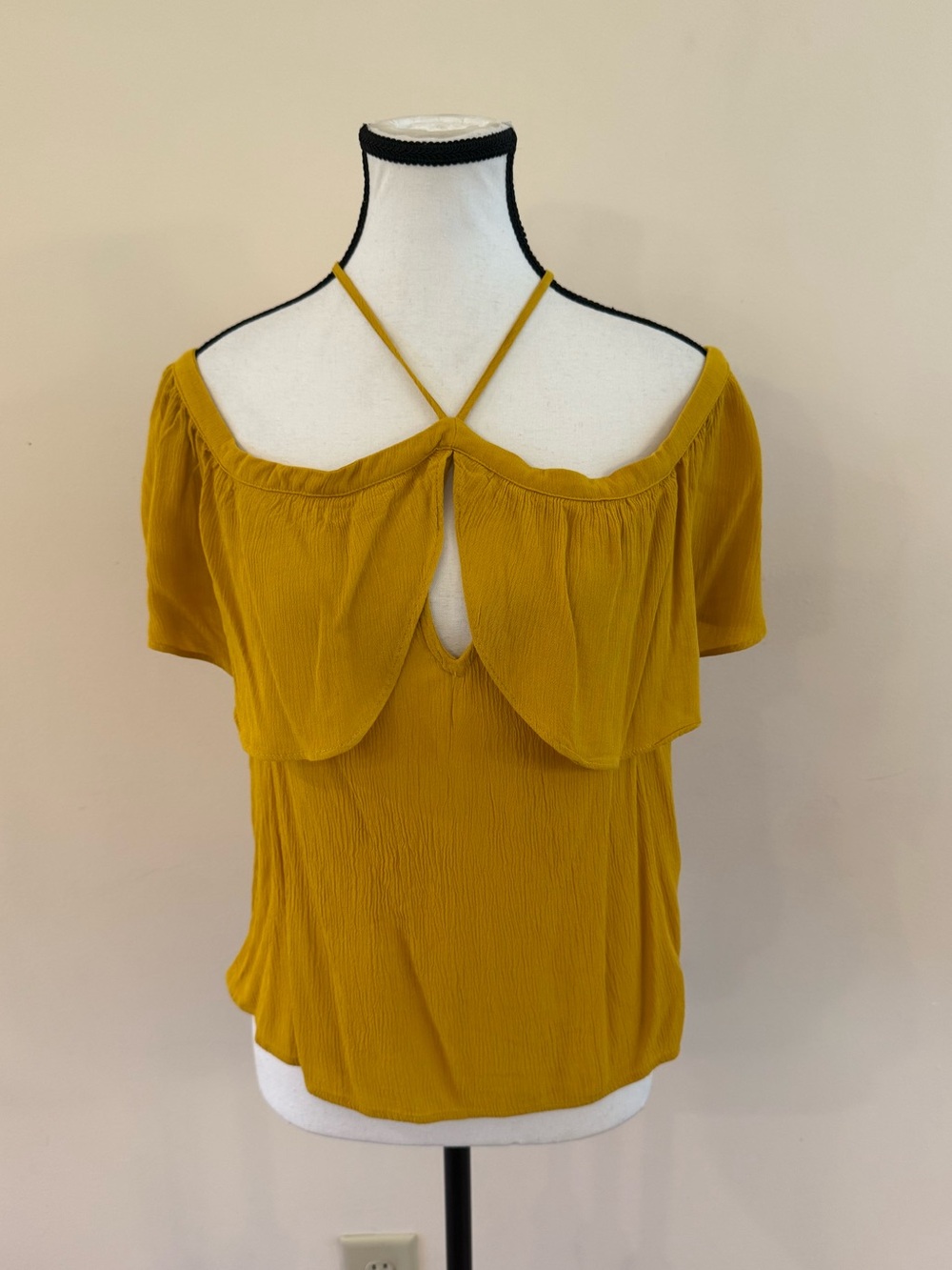 Express Mustard Cold-Shoulder Ruffle Women's Top size XS